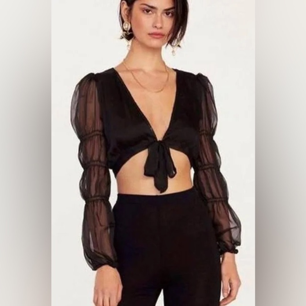 Black front tie top cropped cover up